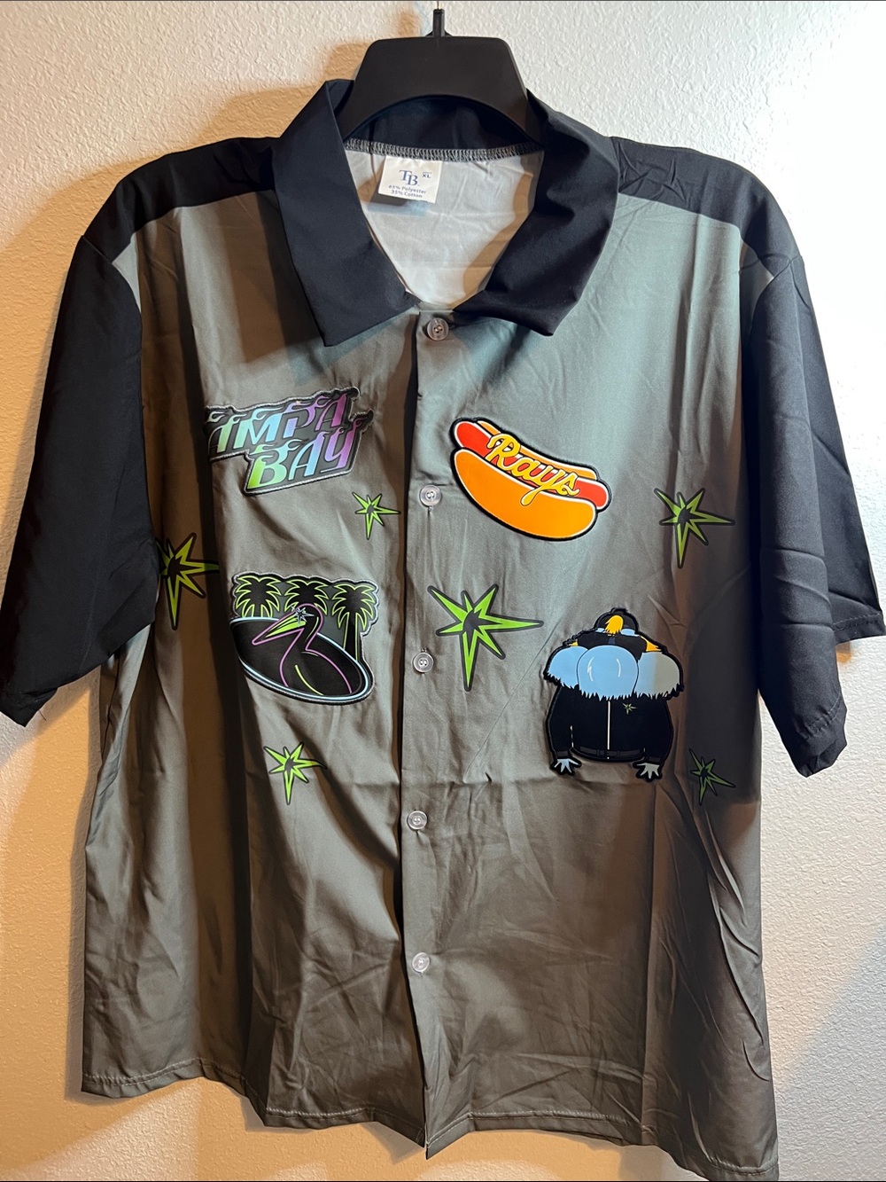 Tampabay Rays Graphic Button-Down Camp Shirt - Olive & Black